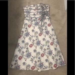 BCBGMaxAzria Floral Strapless Midi Dress - White, Red, Blue